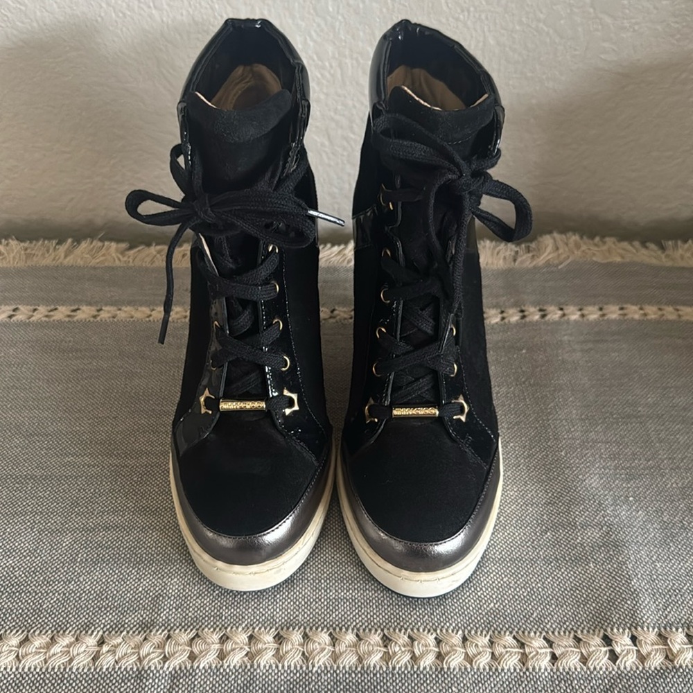 Jimmy Choo 
Suede High Top Wedge Sneakers